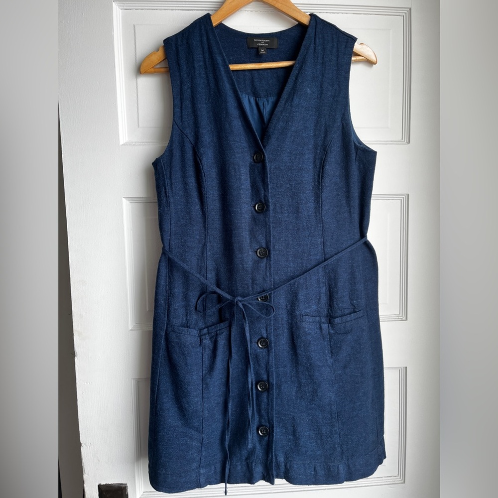 Banana Republic Sleeveless Blue Linen Button-Down Dress size m